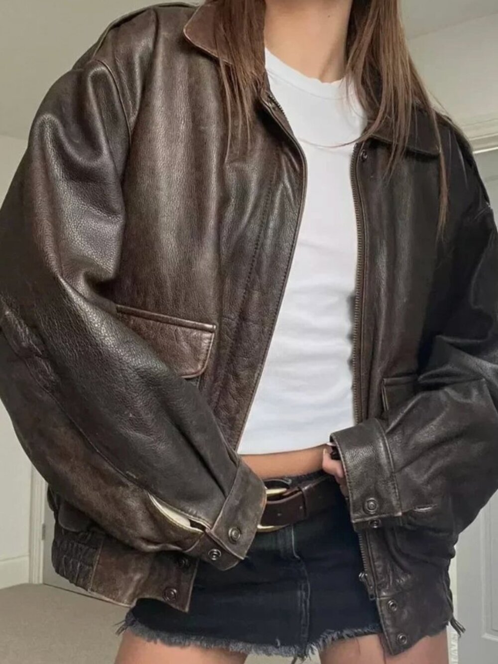 Members Only Men's Chocolate Brown Leather Bomber Jacket 42 - Picture 16 of 16